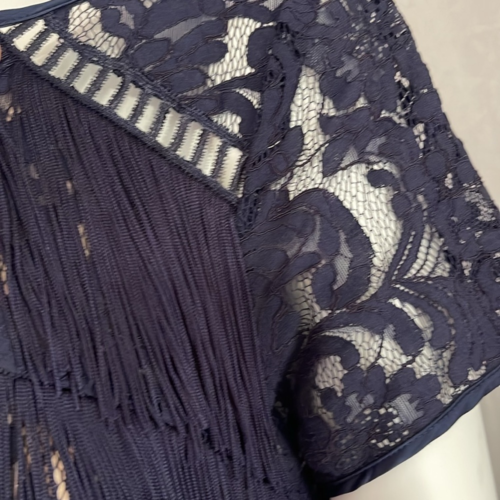 From Bloomingdale’s  navy long evening gown with all fringes and fully lined - Picture 16 of 17